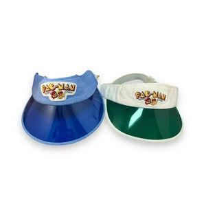 Lot of 2 Vintage 1981 Midway Pac-Man Video Game Visor Hat Cap Made in HONG KONG